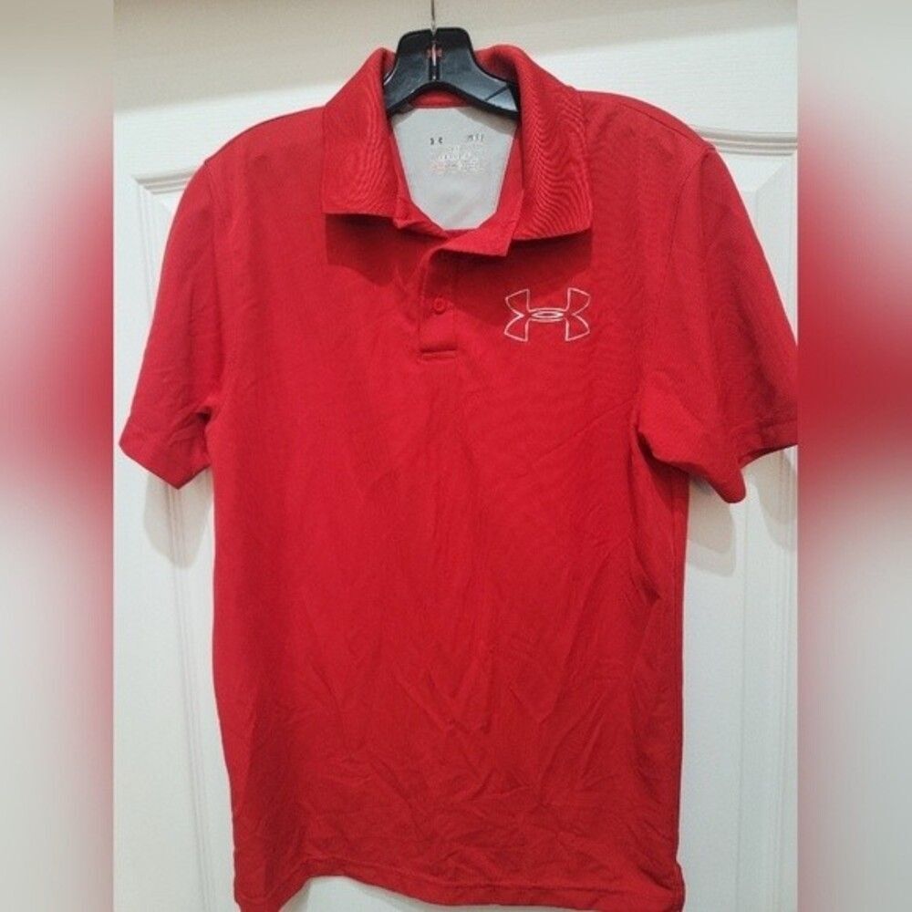 Under Armour Red Heat Gear Polo golf Shirt Size S Loose Fit
